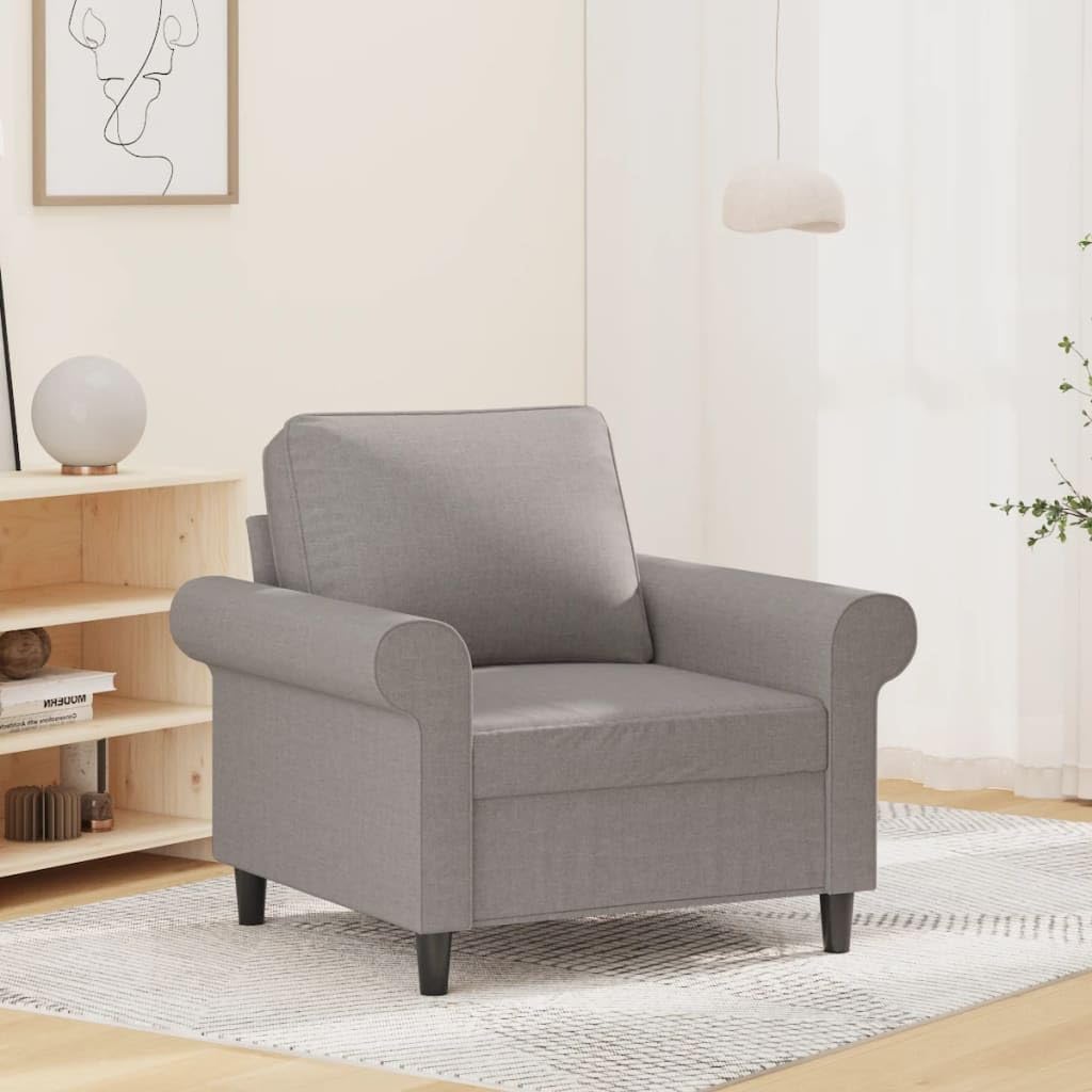 Sofá individual para salón moderno tapizado en tejido transpirable gris claro con cómodo acolchado