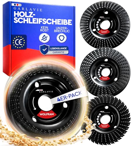 Garlavie holzschleifscheibe für winkelschleifer 125 4 Stück Winkelschleifer holz Set | Raspelscheibe Frässcheibe Flexscheibe Wurzelfräse