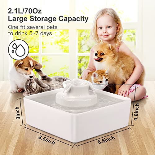 GISOFIK 71oz/2.1L Ceramic Cat Water Fountain, Automatic Dog Water Fountain with 3 Water Flows, Ultra-Quiet Cat Water… - Image 7