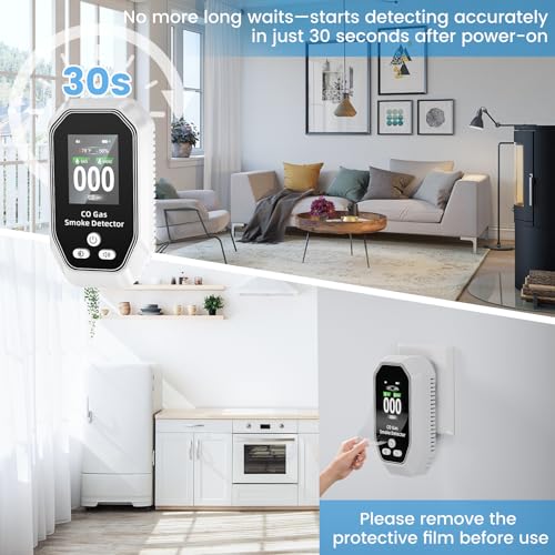 Image of 5 in 1 Portable Carbon Monoxide Detectors Plug in, MODOFO TOOL Smoke and Carbon Monoxide Detector with Built-in Battery, Natural Gas Leak Detector, HD Display for CO Gas Smoke Temp Humidity White 2Pcs