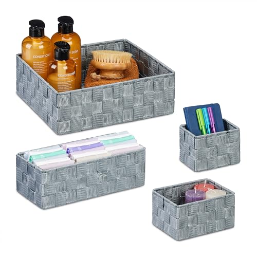 Corbeille tressée en plastique gris lavable pour étagère