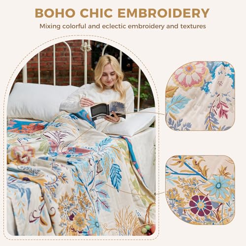 Image of LUTBM Boho Throw Blanket for Couch 50 inchx60 inch, Cotton Decorative Bed Throw