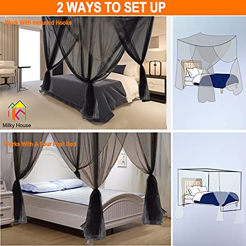 Mesh Bed Canopy Black Canopy Bed Frame Queen Canopy Bed Tents For Girls Canopy Poles For Toddler Bed, King Twin Full Size Canopy Bed For Adults Bedroom Kids Room Camping Lights Screen Netting Curtains #TOP6