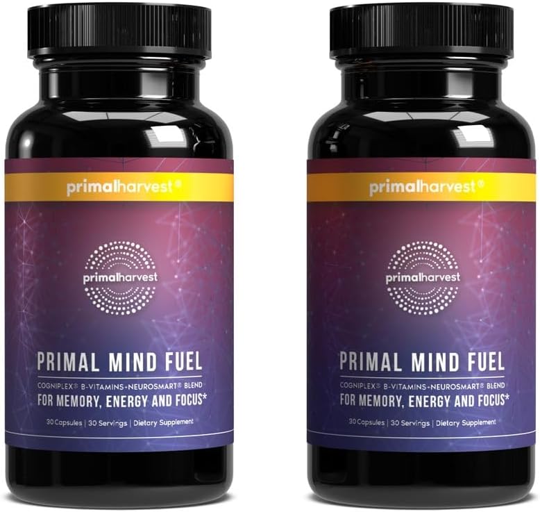 Primal Harvest Brain Supplement, Primal Mind Fuel Brain Booster for Focus, Energy, Clarity, Memory Brain Health 30 Capsules Nootropics Brain Support Supplement for Men and Women (2 Pack (30 Count))