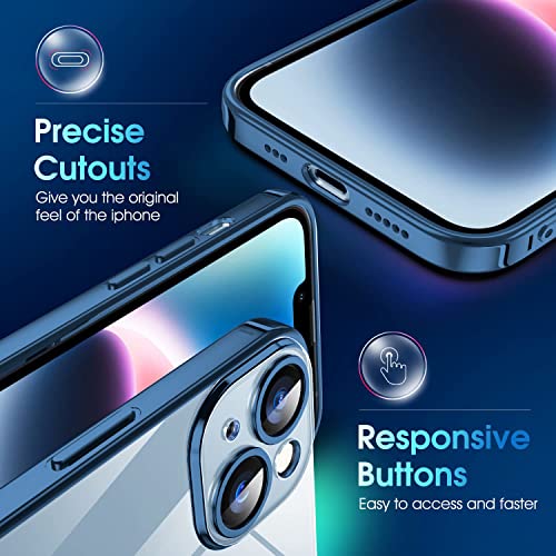Image of VONZEE TPU Compatible with iPhone 14 Case 6.1 Inch, Luxury Electroplated Soft Edge Bumper Case, Full Camera Protection & Reinforced Corners Shockproof Case Cover|Transparent|Blue