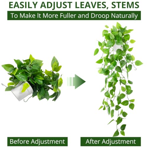 Image of LOYWREE Small Fake Hanging Plant Artificial Potted Plants for Indoor Outdoor Aesthetic - 39in Realistic Faux Hanging Pothos with Ivy Vine for Shelf Decor in Home Office Gardens Greenery (White Pot)