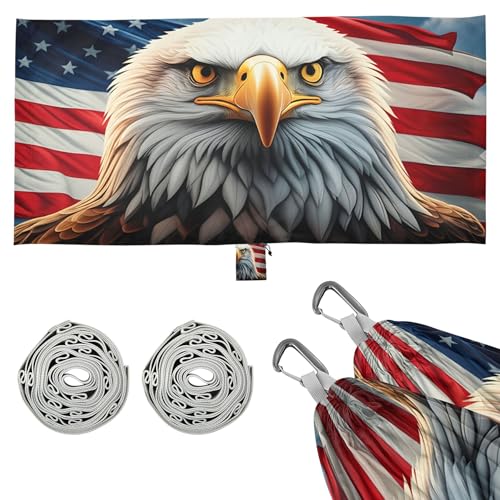 Takiito Fierce Bird American Flag Hammock 330 lb Capacity Travel Camping Hammock with Tree Straps, Portable Lightweight for Outdoor Beach Backpacking Backyard Patio