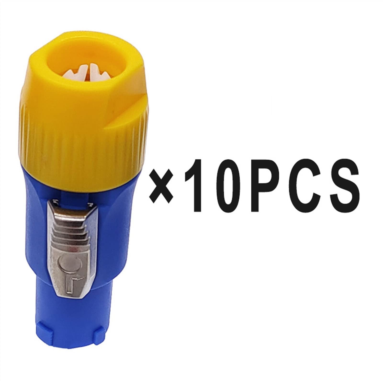 Powercon 3-biegunowa wtyczka, 20 A, 250 V, kabel głośnikowy, wtyczka do oświetlenia LED, oświetlenie sceniczne, ekran LED, 10 sztuk (niebieska żółta nasadka)