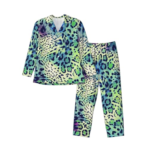Pyjama manches longues homme léopard vert ensemble nuit vêtement intérieur