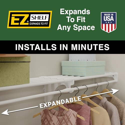 Image of EZ SHELF Closet Shelf with Hanging Rod - 28-48 inch Expandable, White, Closet Shelves - Strong, Holds 200 lbs - DIY, Easy Install to 2 Side Walls - Alternative to Wire Shelving