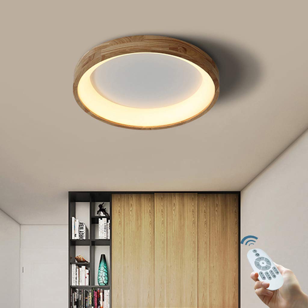 TMKOO LED Ceiling Light Wood Luster Round Panorama Ceiling Light Dimmable Lamp Modern Lighting Living Room Light Bedroom Kitchen Office Decorative Illumination,Steplessdimming,32cm/16W
