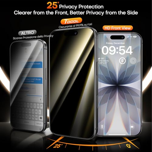 Image of TOCOL Privacy Screen Protector for 17 /16 Pro 6.3 inch 9H Hardness Military Grade Shatterproof HD Tempered Glass for Full Coverage Easy Installation 2 Pack