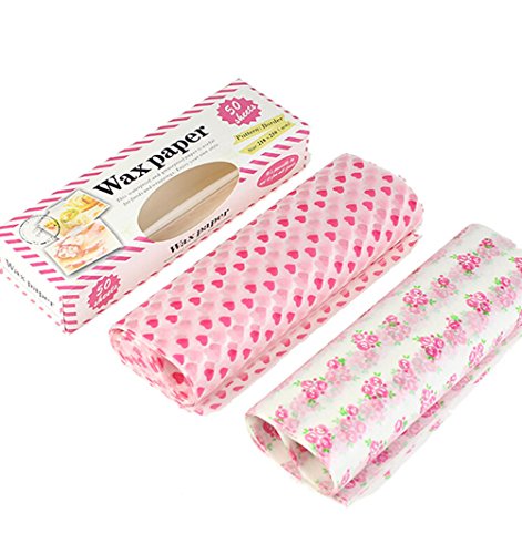 Wax Paper,Food Picnic Paper,50 sheets Grease Proof Paper,Waterproof Dry Hamburger Paper Liners Wrapping Tissue for Plastic Food Basket By Meleg Otthon(Heart-shaped pattern)