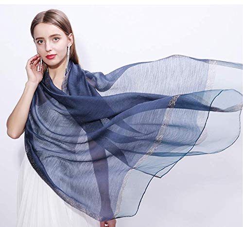 HURESON Silk Shawl Wool Scarf Elegant Soft Shawls and Wraps for Evening Dresses Weddings Red Shimmer Hijab Scarves for Women Lightweight Navy blue2