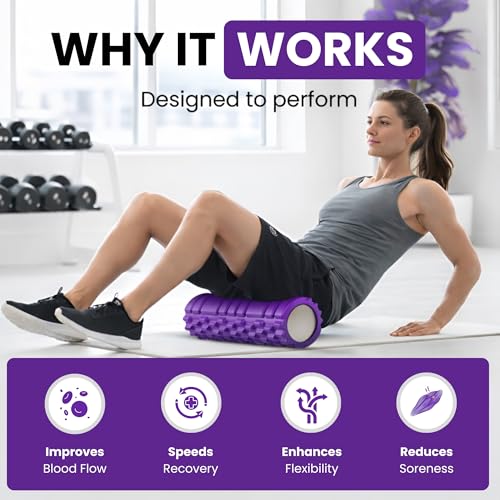 Image of Yogikuti Foam Roller for Muscle Recovery | High-Density Deep Tissue Massage Roller | Relieves Back Pain & Muscle Tension | Textured Anti-Slip Surface | Fitness & Yoga Tool (Purple, Large)