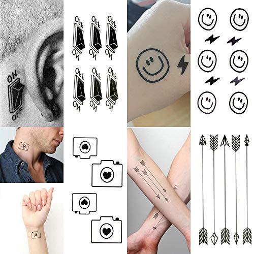 Oottati 30 Sheets Small Cute Temporary Tattoos Kit - Black Foot Print Camera Elephant Star Diamond Cross Bird Cat For Kids Women Men #TOP2