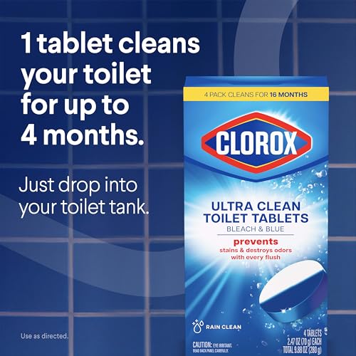 Image of Clorox Ultra Clean Toilet Tablets Bleach & Blue, Rain Clean Scent 2.47 Ounces Each, 2 Count (Package May Vary)