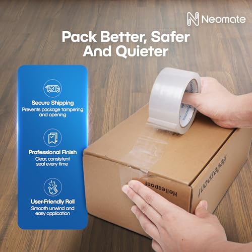 Image of Neomate Low Noise Clear BOPP Packaging Tape | 48mm x 50m, Pack of 2 | Heavy-Duty Transparent Tape for Packaging, Decorating, DIY Projects