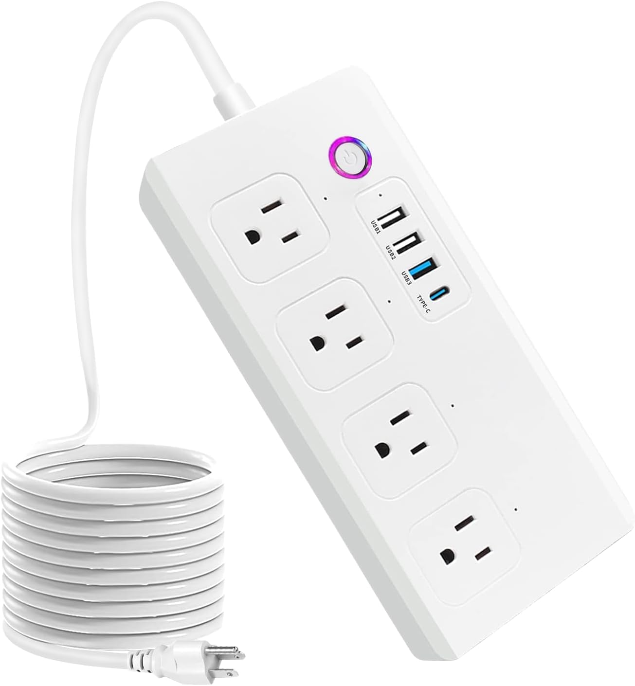 Jinvoo Smart Matter Surge Protector Voice Control Works with HomeKit SmartThings Philips HUE Alexa Google Assistant 4 AC Outlets 4 USB Port Individual Control Timer Matter Hub is Required ETL