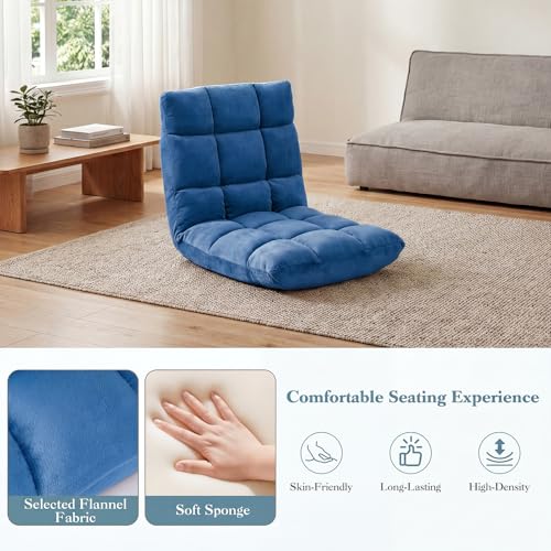 Image of Giantex Folding Floor Chair with Back Support, 14 Adjustable Position, Padded Sleeper Bed, Couch Recliner, Gaming Video Chairs for Adults, Meditation, Living Room (Blue)
