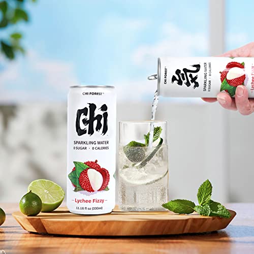 CHI FOREST Lychee Sparkling Water 24 Cans, Flavored Sparkling Water, 0 Sugar and 0 Calorie Bubbly Water, Refreshing Carbonated Water, Perfect for Party, Exercise or Work, 11.16 Fl oz, Pack of 24