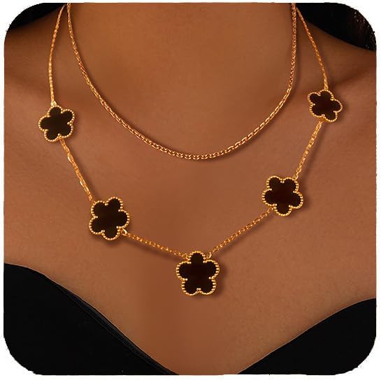 Four Leaf Clover Necklace for Women 18K Gold Layered Dainty Plated Stainless Steel 4 Leaf Clover Necklace Flower Lucky Charm Pendant Jewelry Gifts - Image 9