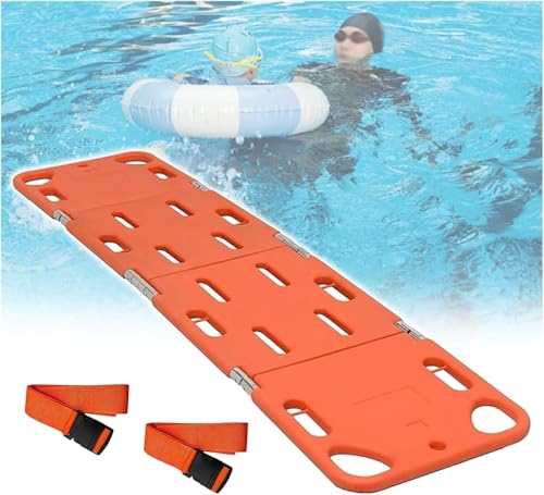 Foldable Rescue Spine Boards, Orange Spine Deck Back Stretcher with Straps, Four-Fold Orange Lightweight Swimming Pool Life-Saving Board, Portable Backboard for Pool Lifeguard