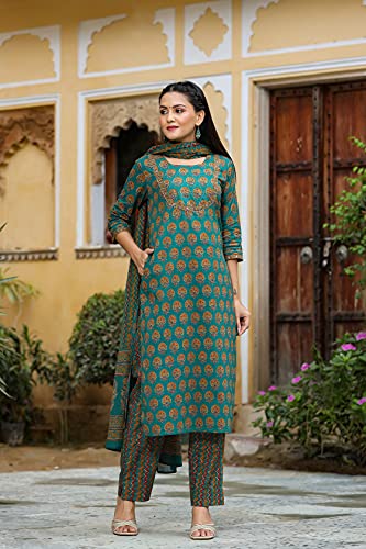 Image of Vaamsi Women's Rayon Blend Floral Printed Straight Kurta Pant With Dupatta