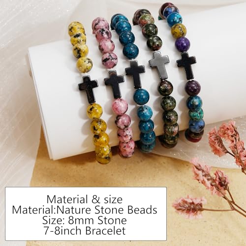 BROCC 9Pcs Cross Bracelets for Women Men Religious Cross Beaded Bracelet Christian Faith Gifts for Women Mother Girlfriend Grandma Wife with Prayers Card2