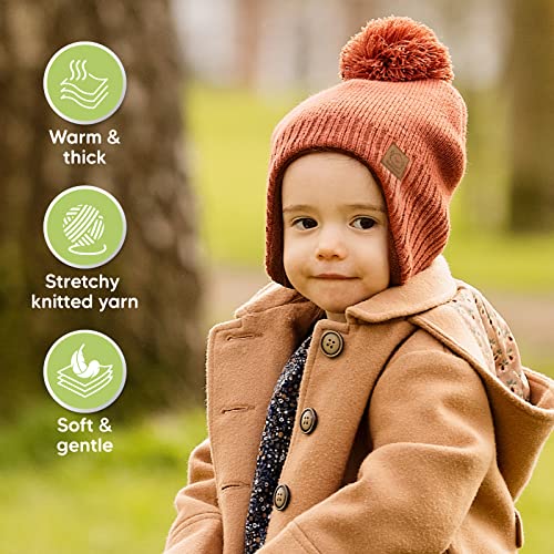 Image of KeaBabies Baby Beanies, Winter Baby Hats for Boys, Girls (Clay, 6-36M) | Toddler Winter Hat, Stay Cozy & Warm with Earflap Muff & Pom, Soft & Stretchy Beanies for Infant, Newborn, Cute Colors