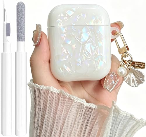 Image of OTOPO for Cute Airpods 2nd /1st Generation Case Girl Women with Cleaner Kit, Glitter Shell Pattern Apple iPods 2 /1 Gen Protective Cover Skin with Pearl Shell Keychain, Colorful