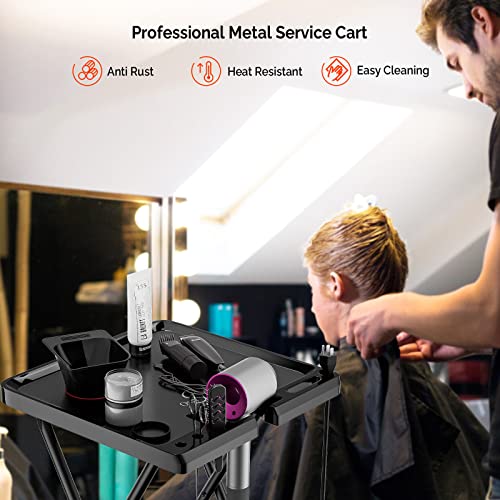 Salon Tray on Wheels Foldable, Tattoo Color Trays for Hairstylist Esthetician Barber, Dental Medical Rolling Tray Cart, Hair Trolley Mobile Organizer with Storage Drawer - Thumbnail 6