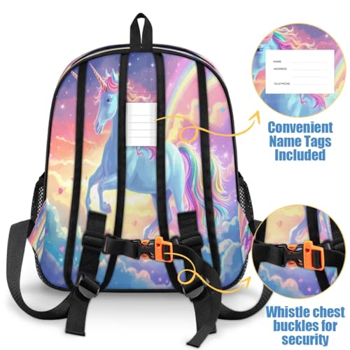 Cute Small Backpack Animal Unicorn Rainbow Bookbag with Name Tag, 13.6 Inch Backpack Large Capacity Casual Book Bags Daypack with Chest Strap4