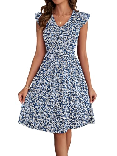 Image of HELYO Women's Summer Dresses Cute V Neck Ruffle Sleeve Cocktail Short Work Casual Dress with Pockets 648