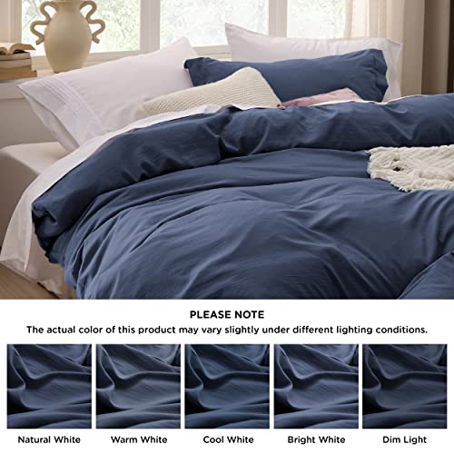 Image of Bedsure Navy Blue Duvet Cover Queen Size Only - Prewashed Cotton-Like Polyester Extra Soft All Season Bedding, Includes 1 Duvet Cover 90x90 Inches with Zipper Closure, Comforter Not Included