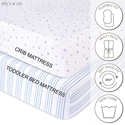 Crib Sheets Set 2 Pack - Baby Crib Sheets With 100% Jersey Cotton - Crib Sheets For Boys And Girls, Newborn Essentials (Blue Stars & Stripes) #TOP2