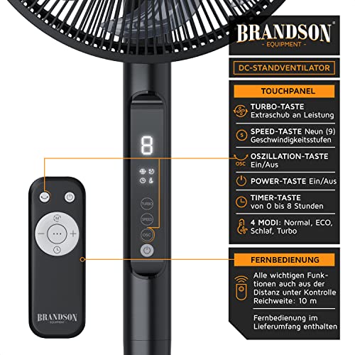 Brandson - DC Standventilator energiesparend ECO - Sieger Ventilatoren 2026 - Fernbedienung - Brushless Silent Motor - sehr leise – Oszilation 60° 90° 120° - 12 Stufen - Turbo Modus - schwarz 5