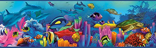 Chesapeake TOT46351B Down Under Blue Neptune's Garden Portrait Wallpaper Border