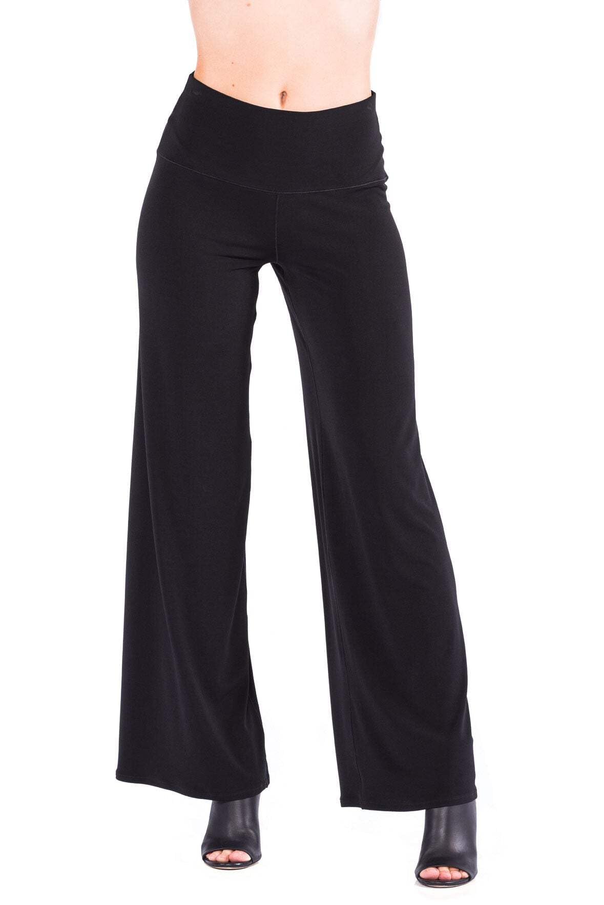 Women Jersey Single Layer Unlined Palazzo Pants Wide Leg Seasonless High Waist Casual