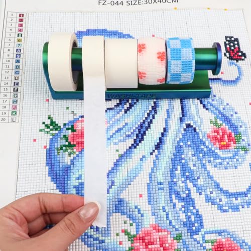 Image of Diamond Art Accessories Tape Dispenser, Diamond Painting Accessories Single Roll Metal Tape Holder for Diamond Art Projects, Office & School Supplies Storage, Iridescent Green