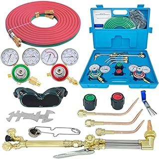 RX WELD Oxygen & Acetylene Gas Cutting Torch and Welding Kit Portable Oxy Brazing Welder Tool Set with Two Hose,Goggles,Regulator Gauges,Storage Case-Portable Cutting Torch Set Welder Tools