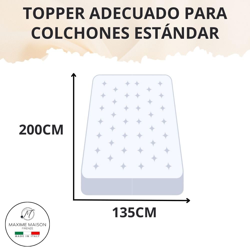MAXIME MAISON - Topper Viscoelastico (135x200cm) Memory Foam Mattress Topper Topper Colchon Viscoelástico Made in Italy - del Corazón de Italia a Tu Cama: el Topper Que Promete Dulces Sueños