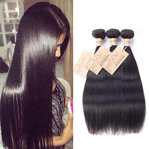 MONIKAHAIR 9A Brazilian Hair Straight Hair 3 Bundles 100% Unprocessed Human Hair Weave Weft (12 14 16,300g) Black Natural Color Virgin Remy Human Hair Extenions