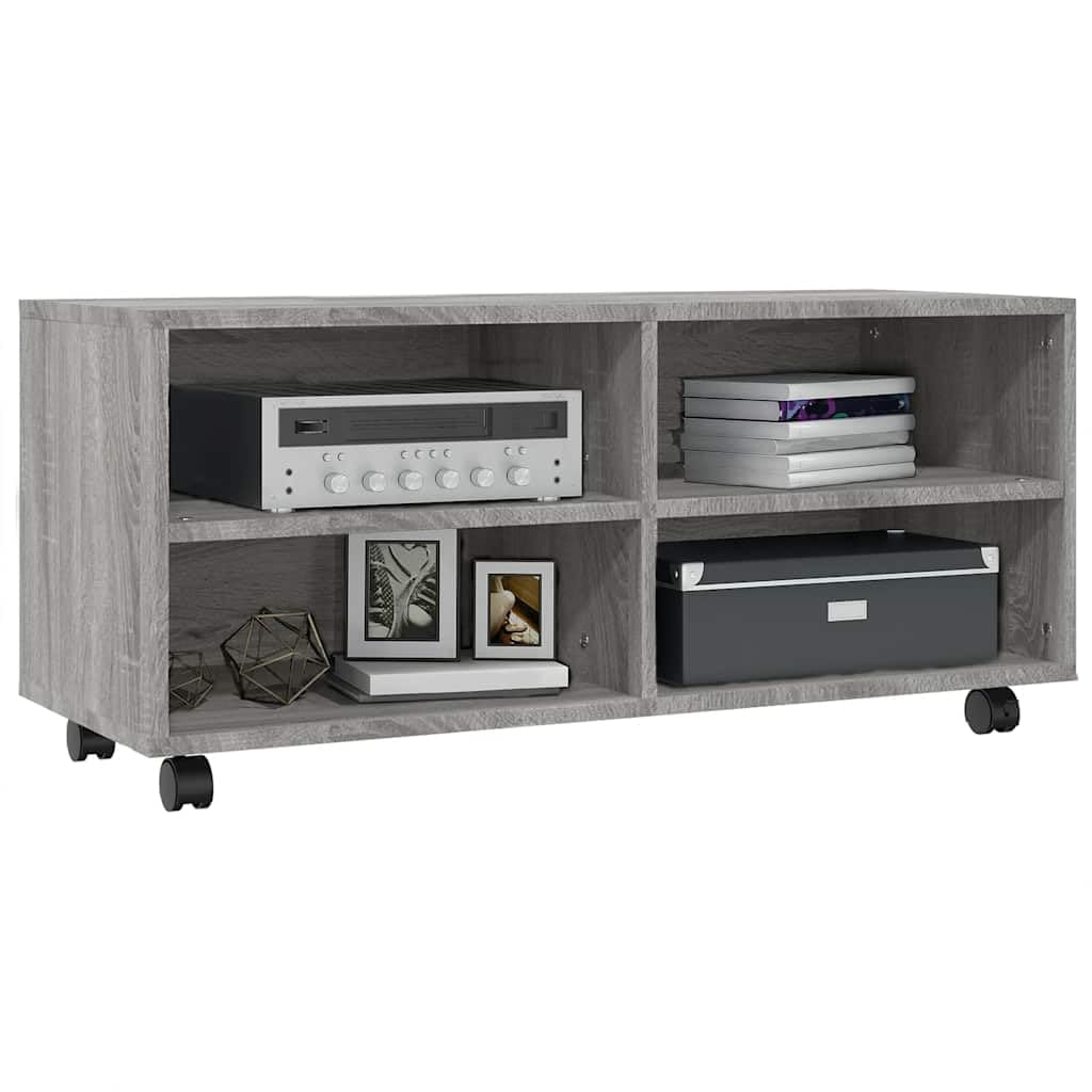 Mueble de TV con Ruedas Madera contrachapada Gris 90x35x35 cm,16.48kg-815259