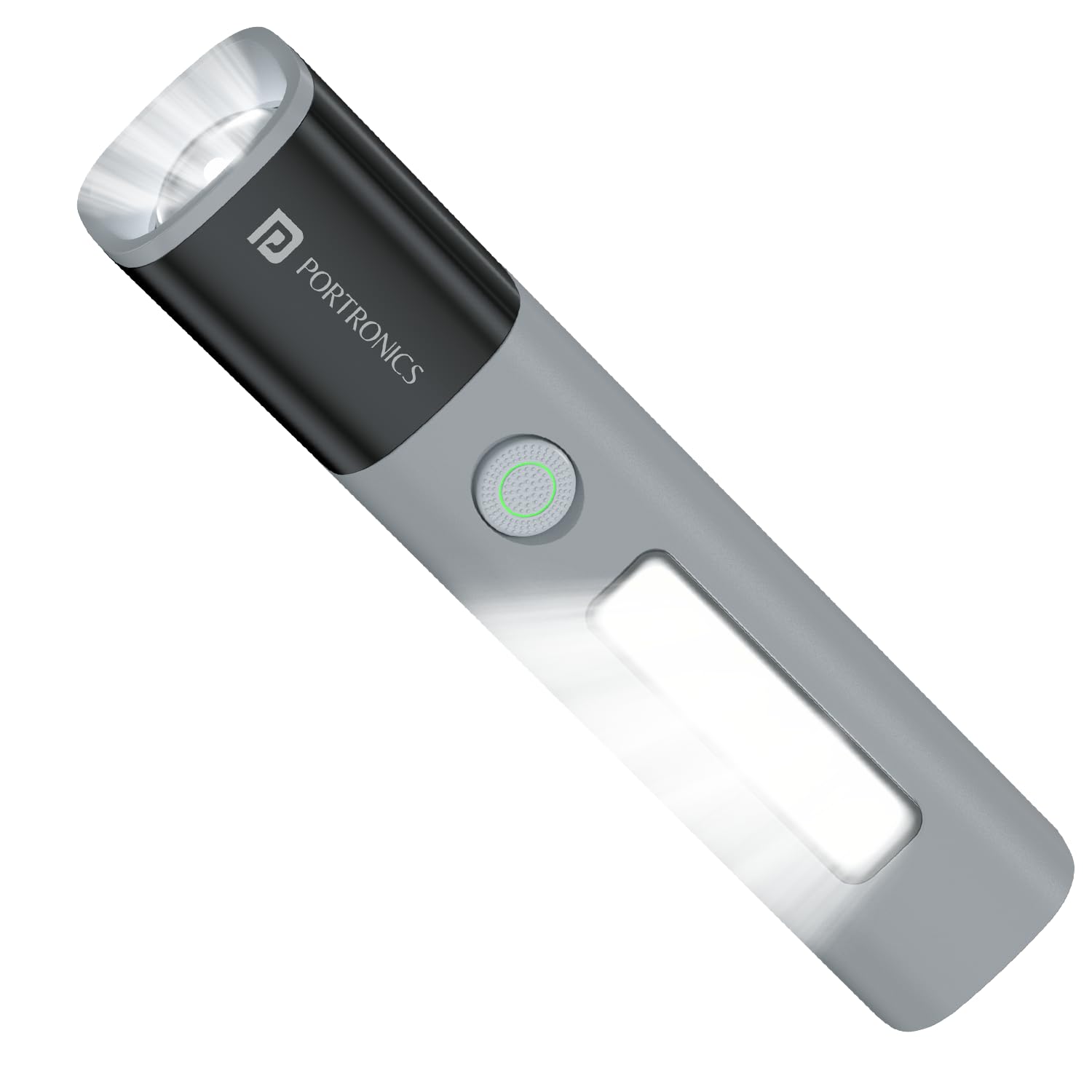 Portronics Eco Glow 2 Tactical Rechargeable Flashlight Torch, Adjustable Focus, Dual Brightness & SOS Modes,Side LED Panel, 300 Lumens,1200mAh Battery,Type-C Charging,for Camping, Hiking & Emergencies