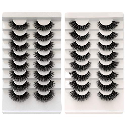 16 Pairs Natural Mink Lashes Wispy Fluffy Long False Eyelashes 2 Styles Cat Eye and Thick High Volume Reusable Luxrious Lashes Pack