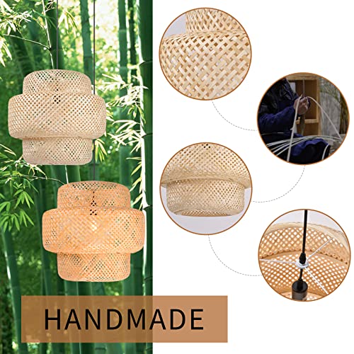 Arturesthome Bamboo Pendant Light for Kitchen Island, Home Decor Lampshade Chandeliers, Rattan Hand-Woven Hanging Lighting Fixture, Creative Craft Lights (35cmx35cm) - Image 6