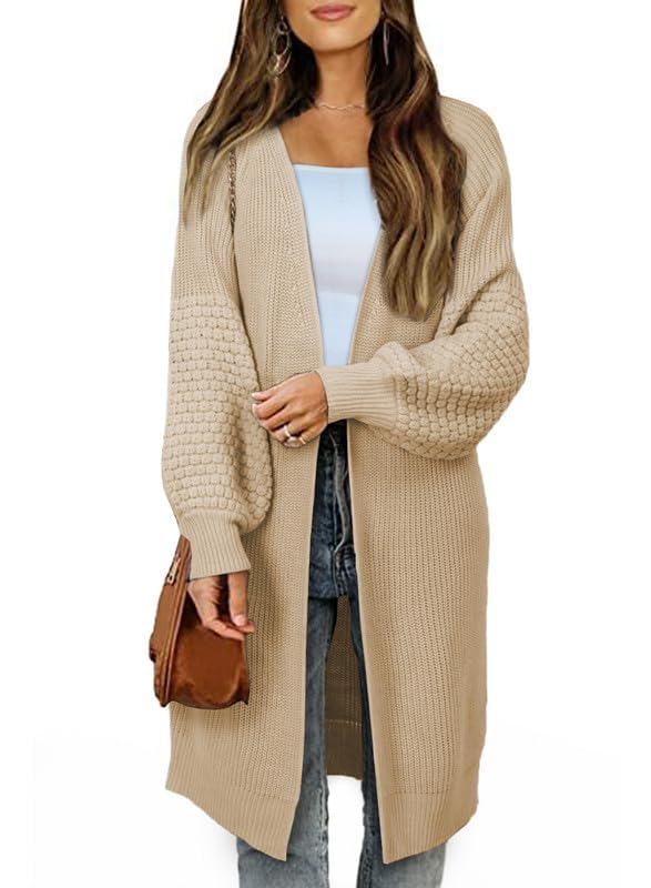 Dokotoo Women's 2025 Fashion Casual Open Front Long Sleeve Chunky Cable Knit Cardigans Sweaters Outerwear Coats2