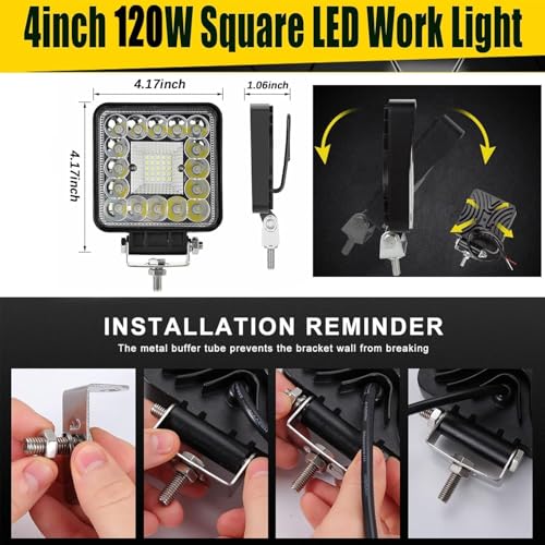Image of 4 Inch LED Light Pods Bar with Wiring Harness, Cube LED Work Lights 120W 10000lm 2 Pack Off Road Lights for ATV UTV RV SUV SXS Tractor Truck Golf Cart Lawn Mower Go Cart, 12V 24V