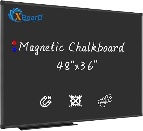 XBoard Pizarra magnética de 48 x 36 pulgadas, pizarra negra con 2 imanes, marco de aluminio negro